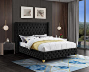 Black velvet deep button tufted velvet fabric king bed by Meridian additional picture 7