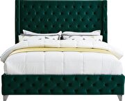 Green velvet deep button tufted velvet fabric full bed additional photo 4 of 6