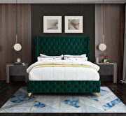 Green velvet deep button tufted velvet fabric full bed additional photo 5 of 6