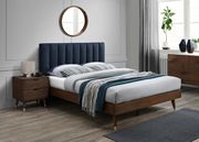 Mid-century design walnut / navy fabric queen bed by Meridian additional picture 8