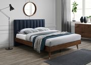 Mid-century design walnut / navy fabric king bed by Meridian additional picture 6