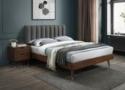 Mid-century design walnut / gray fabric king bed by Meridian additional picture 8