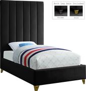 Modern black velvet platform twin bed by Meridian additional picture 2