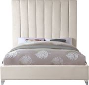 Modern cream velvet platform bed by Meridian additional picture 4
