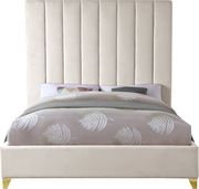 Modern cream velvet platform king bed by Meridian additional picture 2