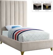 Modern cream velvet platform twin bed by Meridian additional picture 2