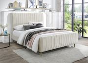 Contemporary cream velvet bed w/ channel tufting by Meridian additional picture 7