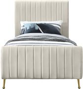 Contemporary cream velvet bed w/ channel tufting by Meridian additional picture 6
