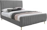 Contemporary gray velvet bed w/ channel tufting by Meridian additional picture 8