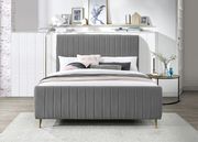 Contemporary gray velvet bed w/ channel tufting by Meridian additional picture 5
