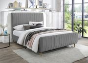 Contemporary gray velvet bed w/ channel tufting by Meridian additional picture 7
