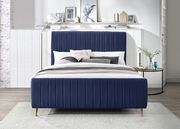 Contemporary navy velvet bed w/ channel tufting by Meridian additional picture 6