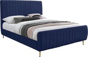 Contemporary navy velvet bed w/ channel tufting by Meridian additional picture 7