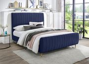 Contemporary navy velvet bed w/ channel tufting by Meridian additional picture 8