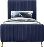 Contemporary navy velvet bed w/ channel tufting by Meridian additional picture 7