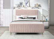 Contemporary pink velvet bed w/ channel tufting by Meridian additional picture 5