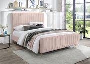 Contemporary pink velvet bed w/ channel tufting by Meridian additional picture 8