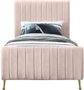 Contemporary pink velvet bed w/ channel tufting by Meridian additional picture 7