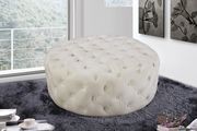 Cream velvet round tufted ottoman by Meridian additional picture 2