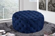 Navy velvet round tufted ottoman additional photo 2 of 1