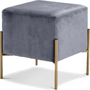 Square gray velvet ottoman on golden legs additional photo 2 of 1