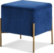 Square navy velvet ottoman on golden legs additional photo 2 of 1