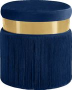 Navy velvet contemporary ottoman w/ gold stripe by Meridian additional picture 2