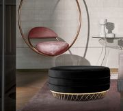Round ottoman / coffee table in black velvet by Meridian additional picture 2