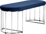 Navy velvet oval seat / chrome wired base bench by Meridian additional picture 2