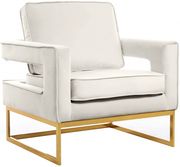 Gold stainless steel base chair in cream velvet fabric by Meridian additional picture 4