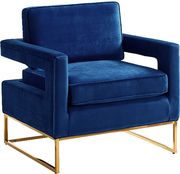 Gold stainless steel base chair in navy velvet fabric by Meridian additional picture 2