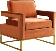 Gold stainless steel base chair in cognac velvet fabric by Meridian additional picture 2