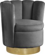 Gray velvet round accent chair w/ gold base by Meridian additional picture 2