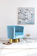 Aqua blue velvet contemporary chair w/ swivel gold base by Meridian additional picture 4