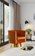 Cognac velvet contemporary chair w/ swivel gold base by Meridian additional picture 2