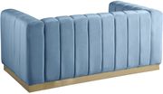 Low-profile contemporary velvet loveseat in light blue by Meridian additional picture 2