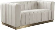 Low-profile contemporary velvet lovseat in cream by Meridian additional picture 5