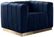 Low-profile contemporary velvet chair in navy by Meridian additional picture 5