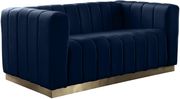 Low-profile contemporary velvet loveseat in navy by Meridian additional picture 2