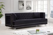 Contemporary style tufted black velvet fabric sofa by Meridian additional picture 2