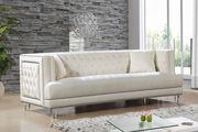 Contemporary style tufted cream velvet fabric sofa by Meridian additional picture 2