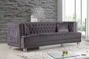 Contemporary style tufted gray velvet fabric sofa by Meridian additional picture 2