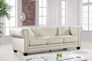 Modern cream fabric tufted back sofa w/ rolled arms by Meridian additional picture 2