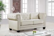 Modern cream fabric tufted back sofa w/ rolled arms by Meridian additional picture 4