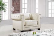 Modern cream fabric tufted back sofa w/ rolled arms by Meridian additional picture 5