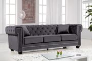 Modern gray fabric tufted back sofa w/ rolled arms by Meridian additional picture 2