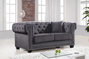 Modern gray fabric tufted back sofa w/ rolled arms by Meridian additional picture 4