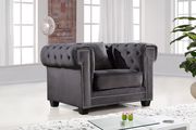Modern gray fabric tufted back sofa w/ rolled arms by Meridian additional picture 5