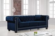 Modern navy fabric tufted back sofa w/ rolled arms by Meridian additional picture 2