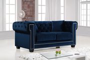 Modern navy fabric tufted back sofa w/ rolled arms by Meridian additional picture 4